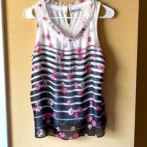 ELLE Floral Stripe Sleeveless Blouse